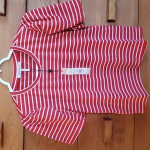 💝HPx2💝 NWT BCBGeneration: Striped Puff-sleeve Shirt, chili pepper & white